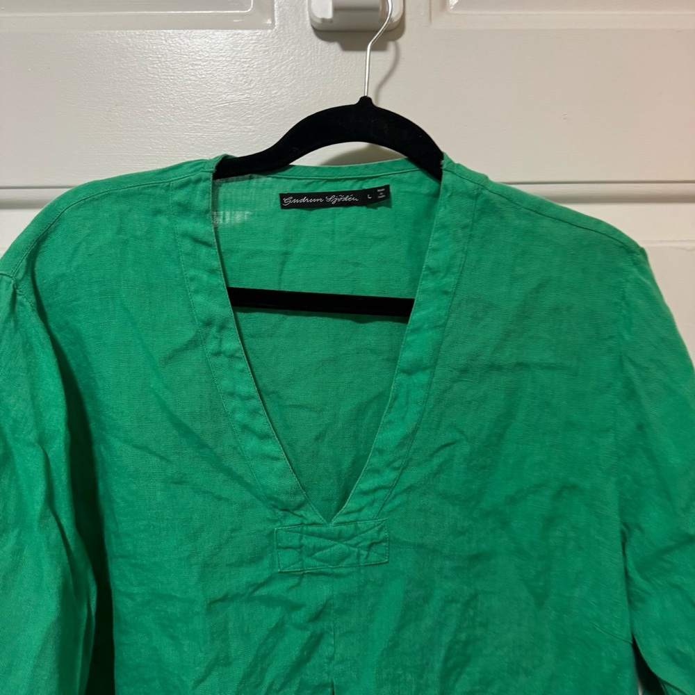Gudrun Sjoden Green Linen Top Size Large - Picture 4 of 8